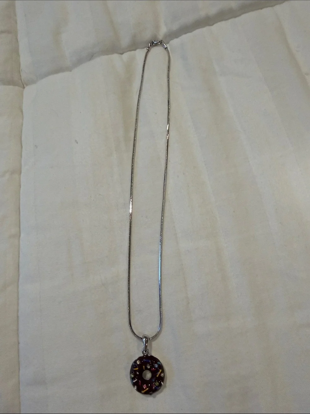 Silver Chain Necklace with sprinkle Donut Pendant